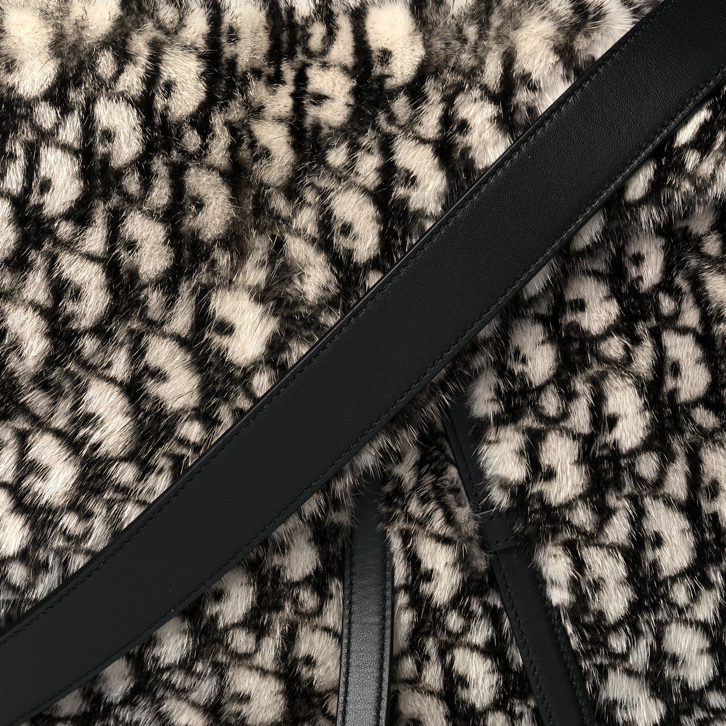 Oblique Mink Fur Saddle Soft Bag Beige Brown