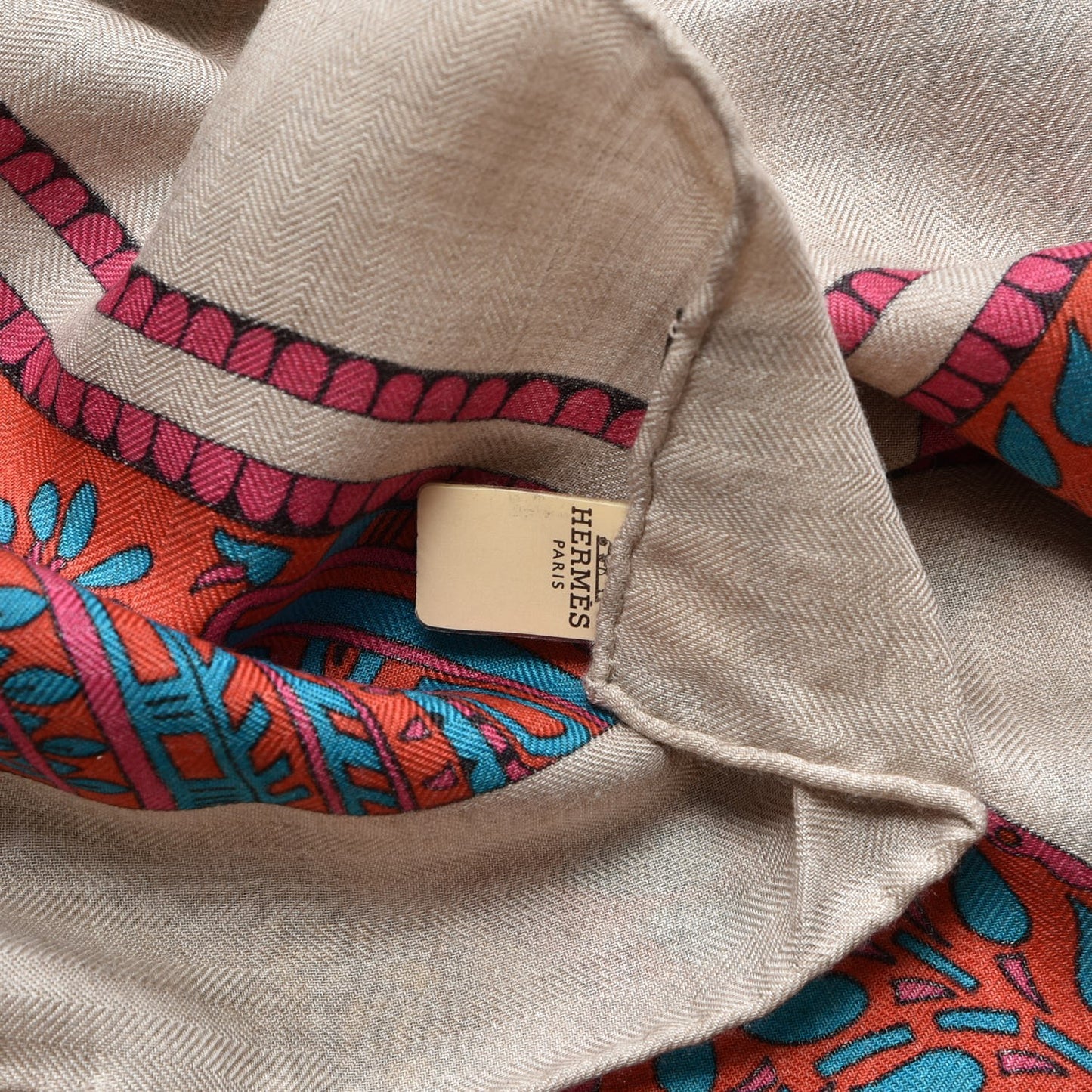 Cashmere Silk La Danse Du Cheval Shawl 140 Naturel Rose Vert