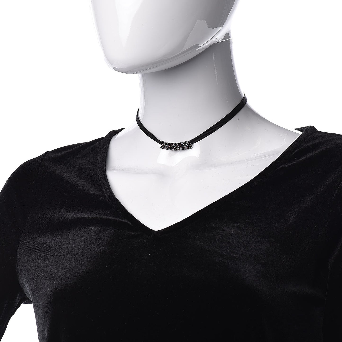 Grosgrain Ribbon Crystal J'Adior Logo Choker Necklace Multicolor