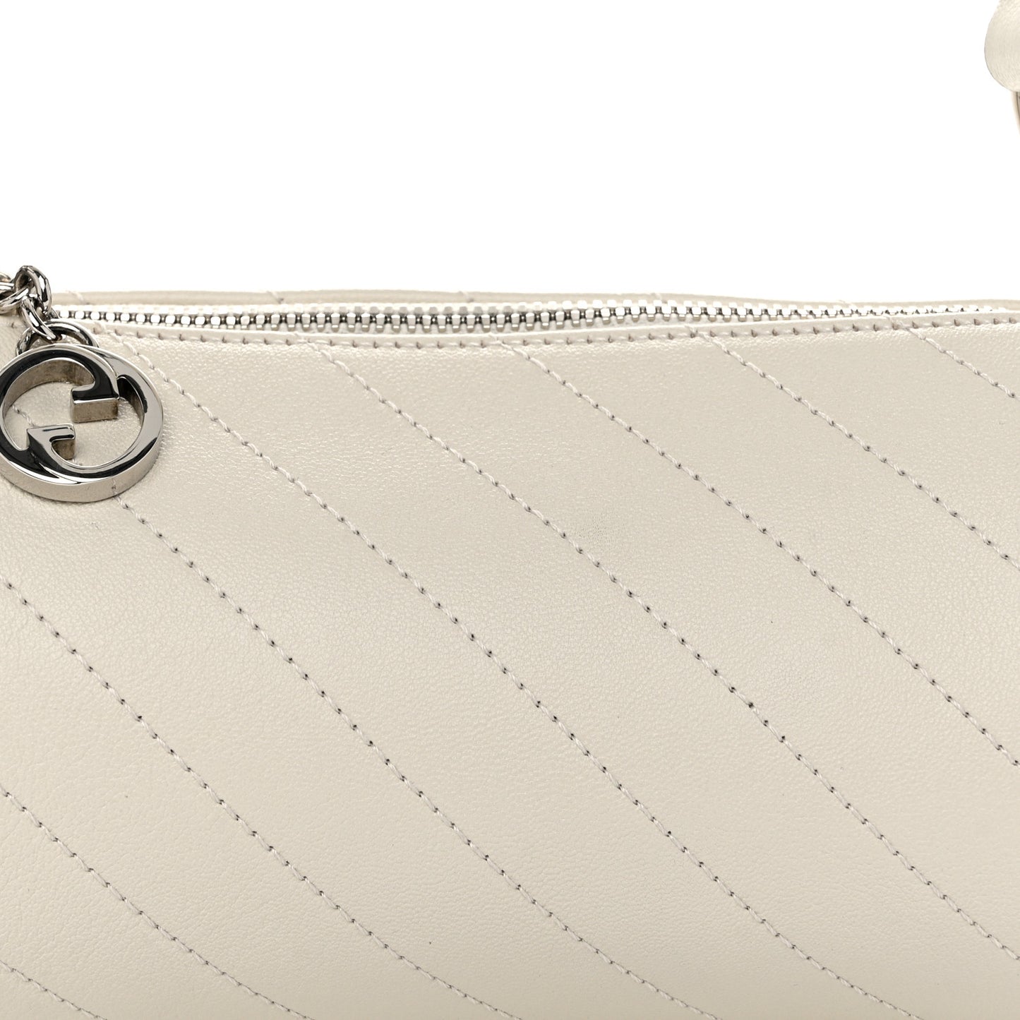 Sakai Be Green Calfskin Diagonal Stitched Mini Blondie Barrel Shoulder Bag Mystic White