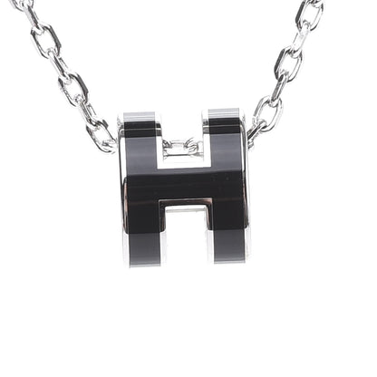 Hermes Lacquered Palladium Pop H Pendant Necklace Black 4 of 7
