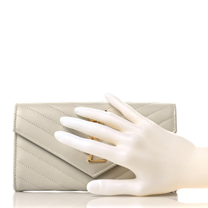 Saint Laurent Grain De Poudre Matelasse Chevron Monogram Flap Wallet Crema Soft 2 of 8
