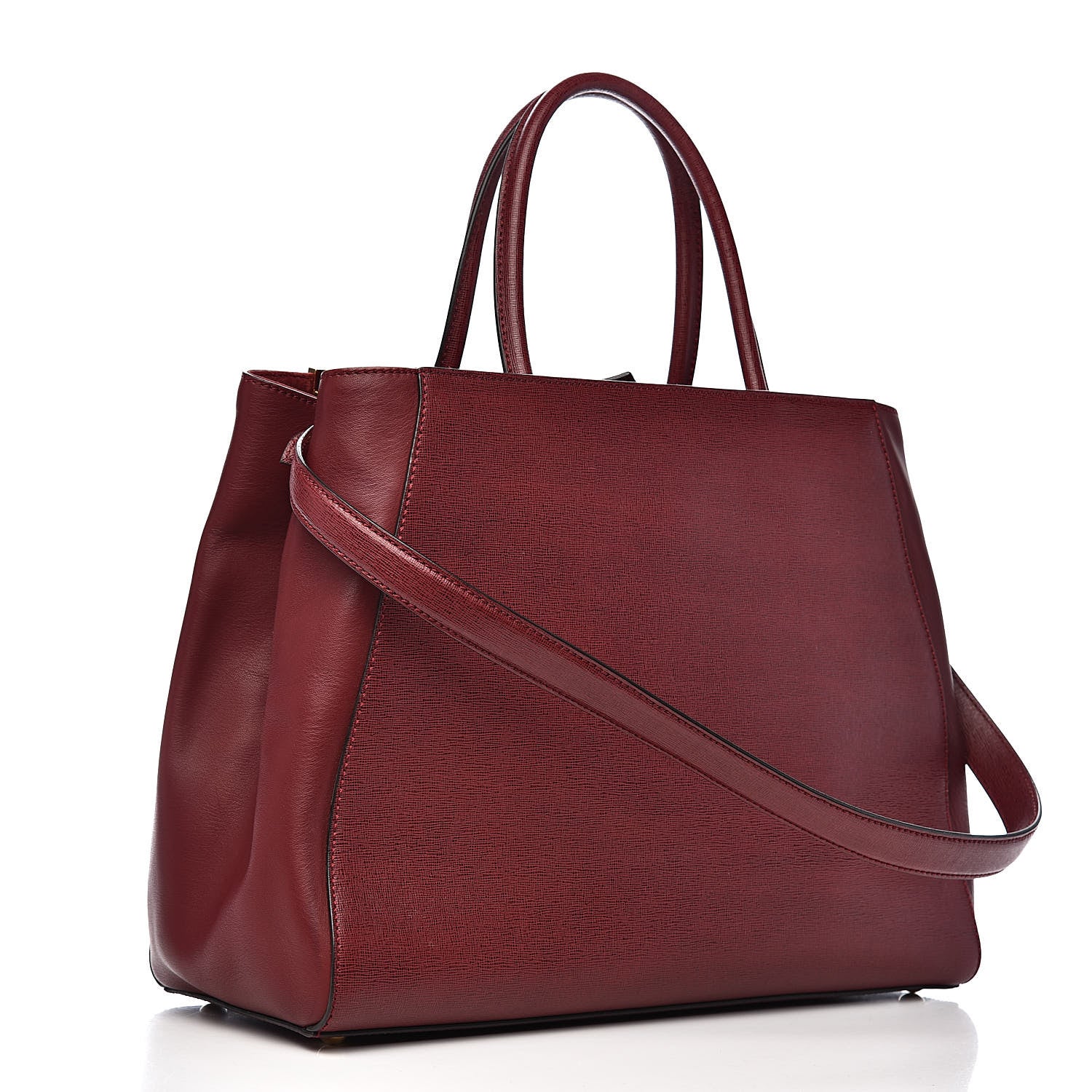 Fendi Vitello Elite Regular 2Jours Tote Rosso Scuro Ciliegia 3 of 12