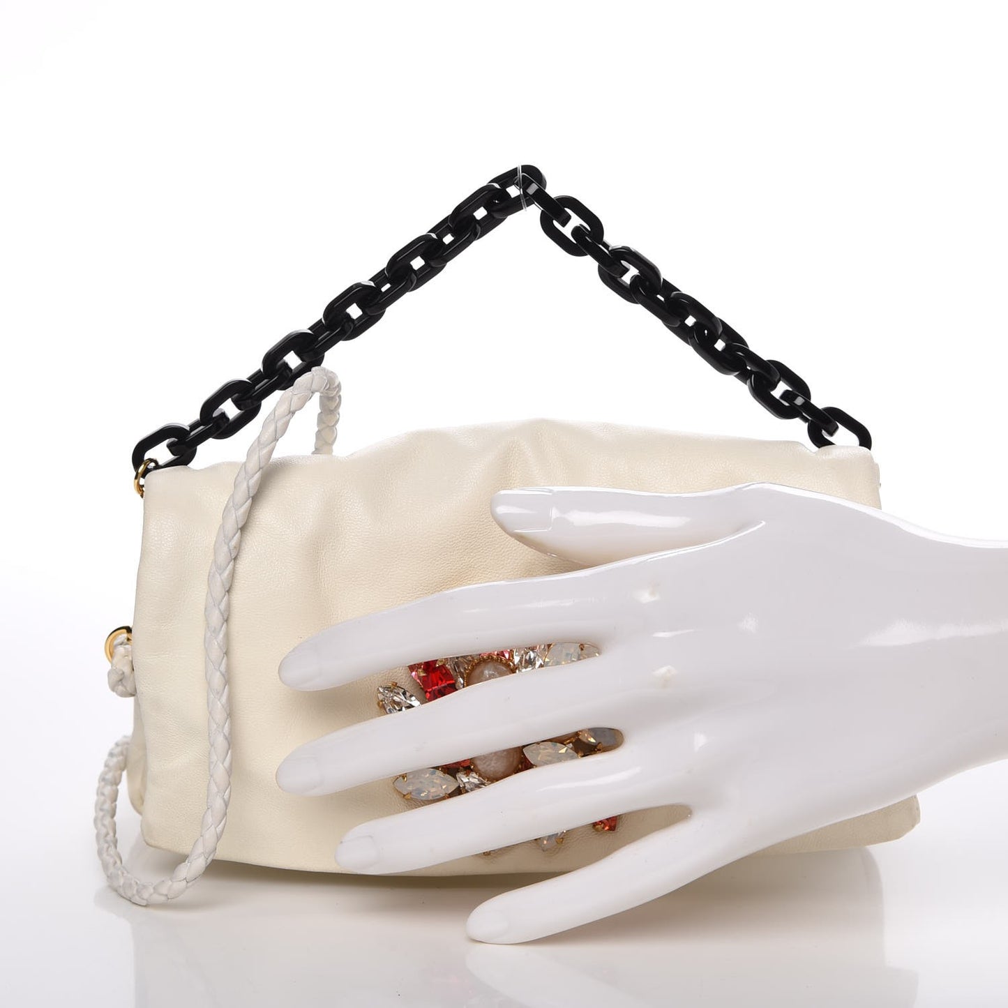 Nappa Crystal Flap Shoulder Bag Bianco White