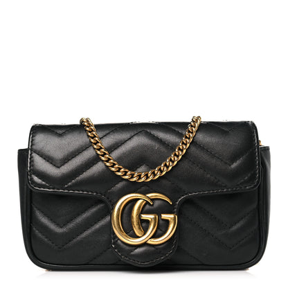 Gucci Calfskin Matelasse Super Mini GG Marmont Shoulder Bag Black 1 of 10
