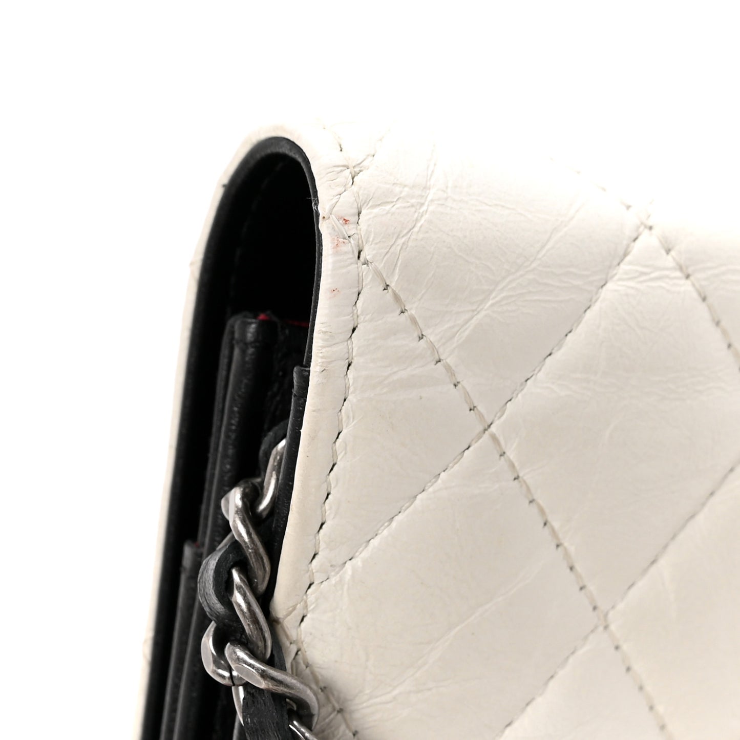 Aged Calfskin Quilted Gabrielle Wallet On Chain WOC White Black