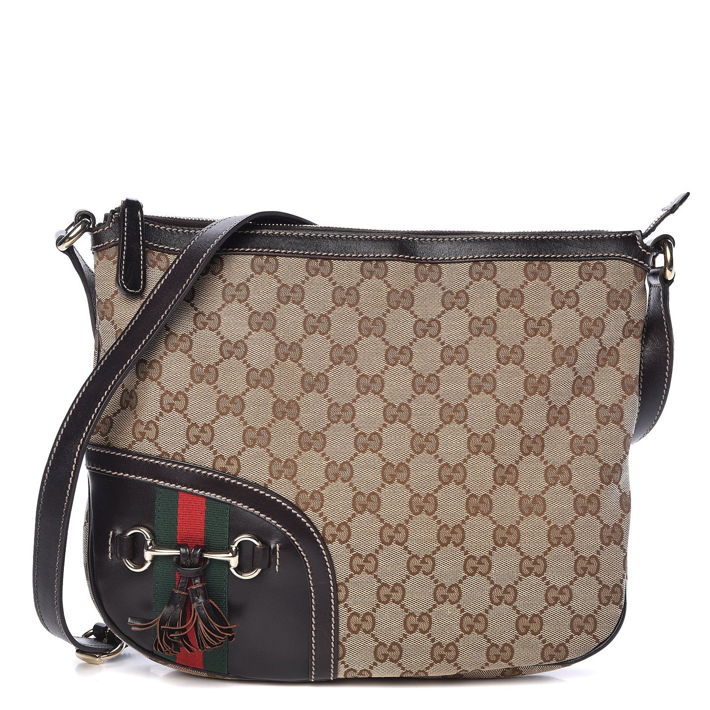 Monogram Horsebit Tassel Messenger Bag Dark Brown