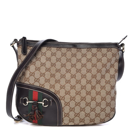 Gucci Monogram Horsebit Tassel Messenger Bag Dark Brown 1 of 10