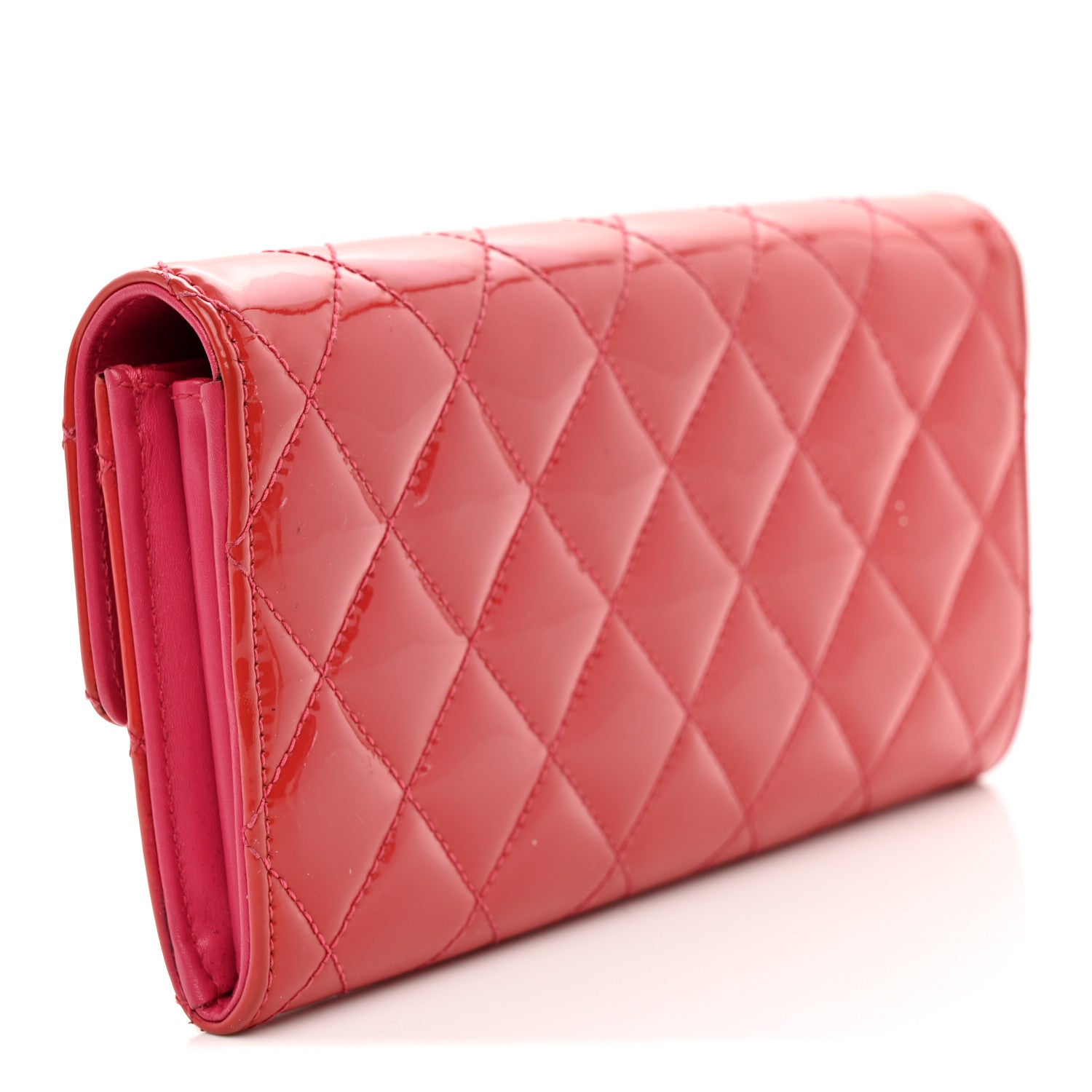 Chanel Patent Quilted Large Gusset Flap Wallet Pink 3 of 8