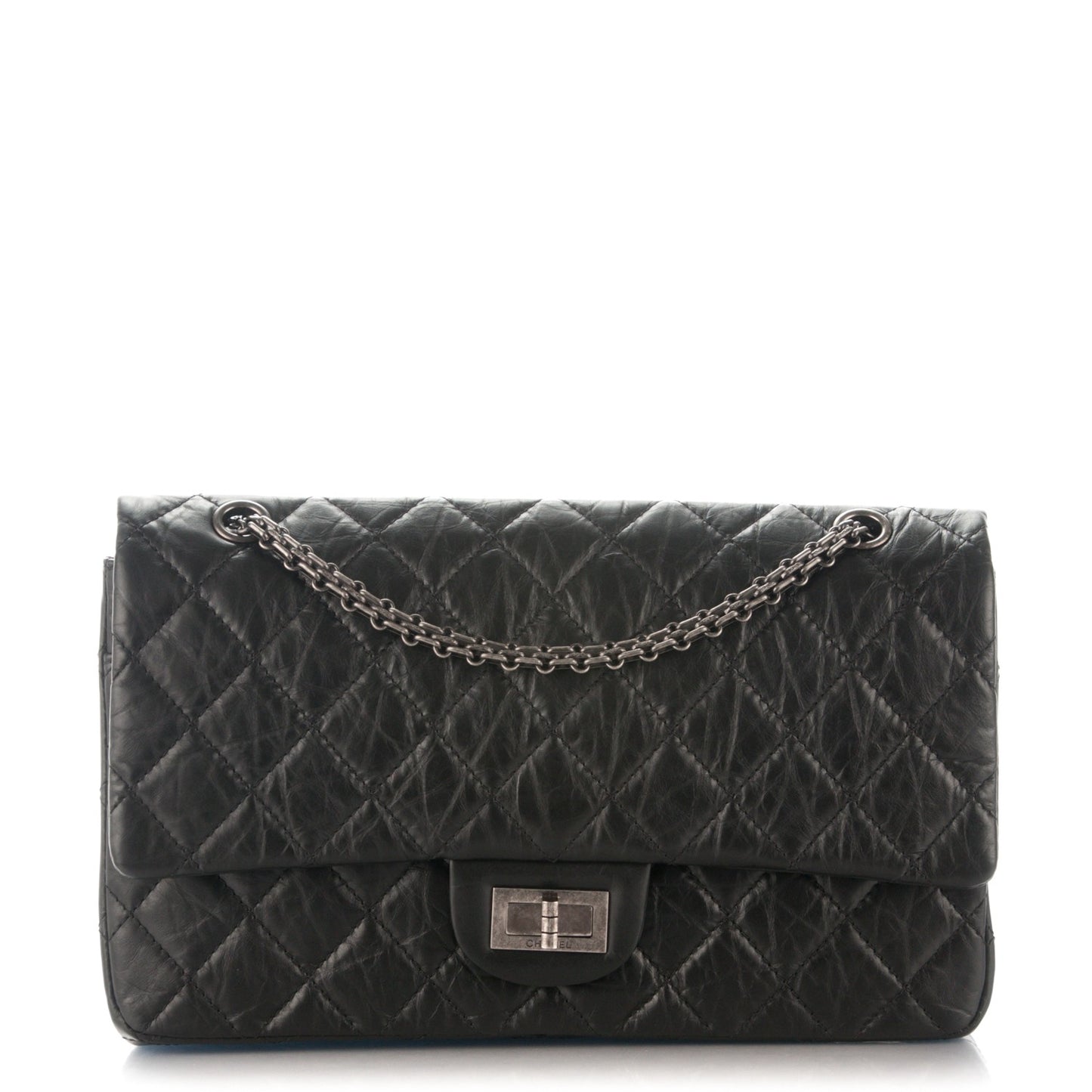 Aged Calfskin Quilted 2.55 Reissue 227 Flap Black