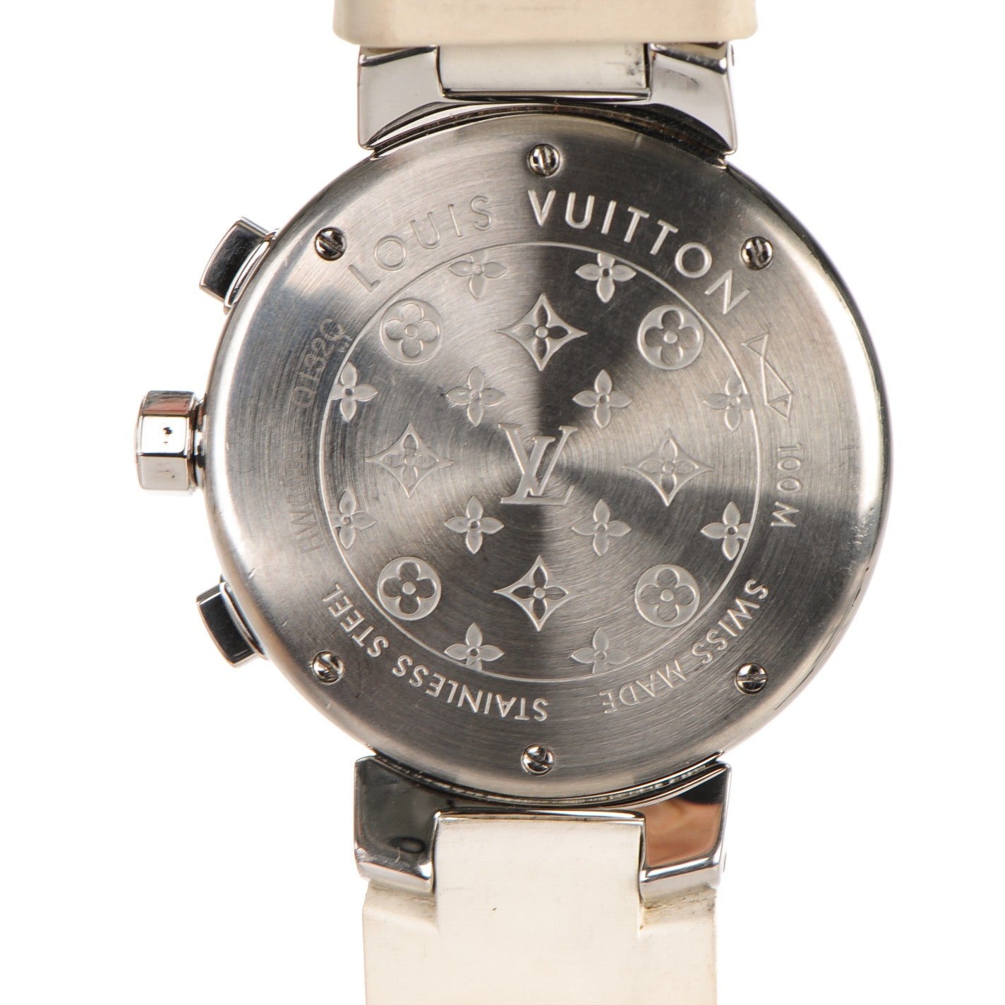 Louis Vuitton Stainless Steel Rubber Mother of Pearl 34mm Tambour Lovely Cup Quartz Watch 8 of 10