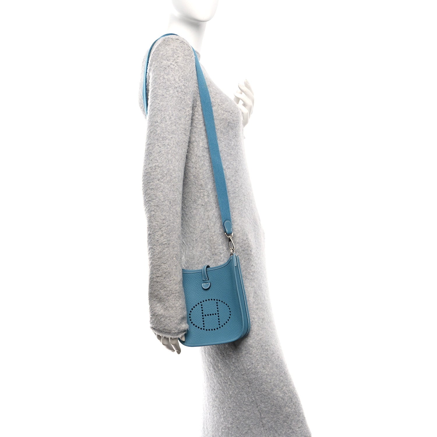 Hermes Taurillon Clemence Evelyne TPM New Blue Jean 2 of 11