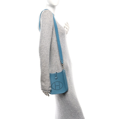 Hermes Taurillon Clemence Evelyne TPM New Blue Jean 2 of 11