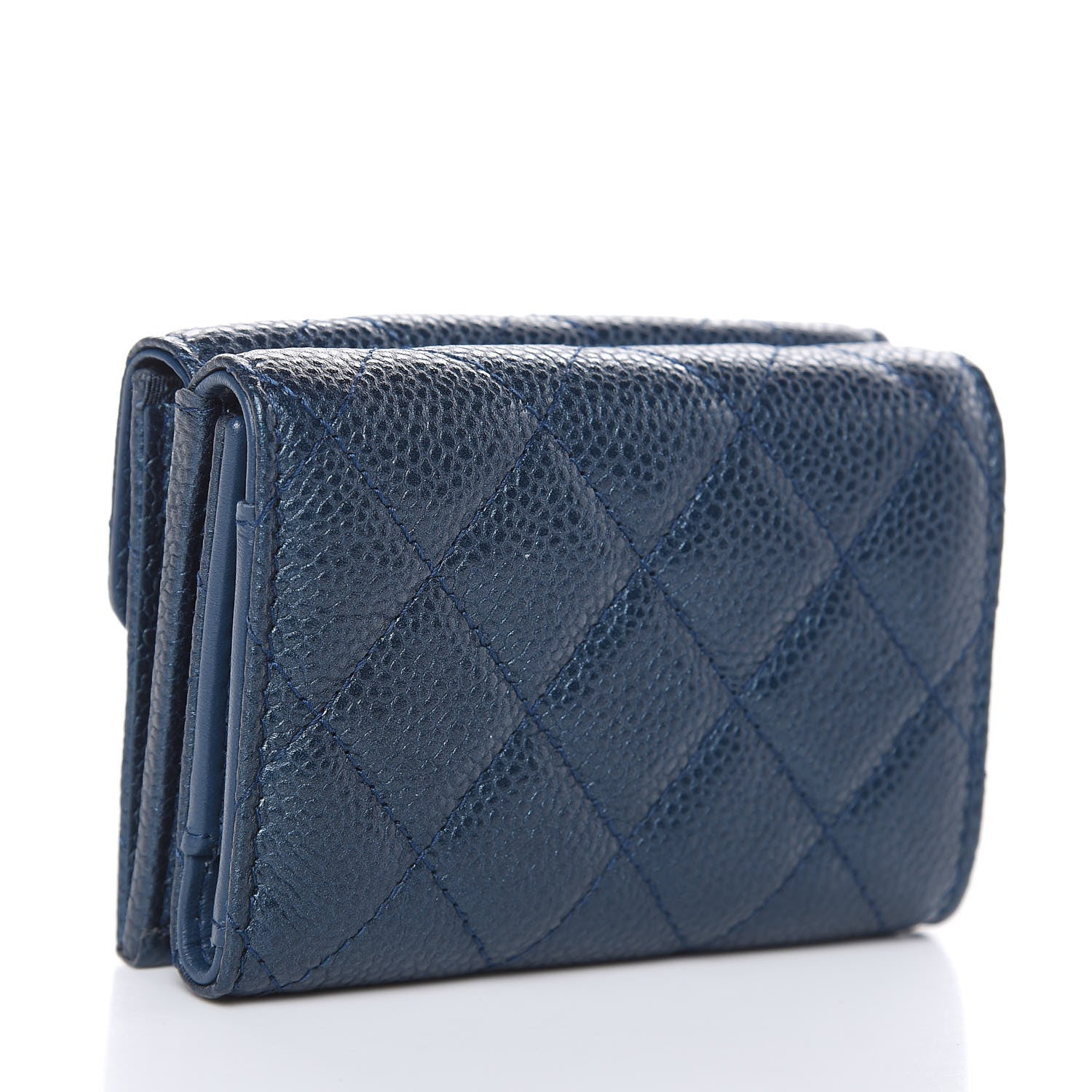 Chanel Metallic Caviar Quilted Compact Flap Wallet Dark Blue 3 of 8