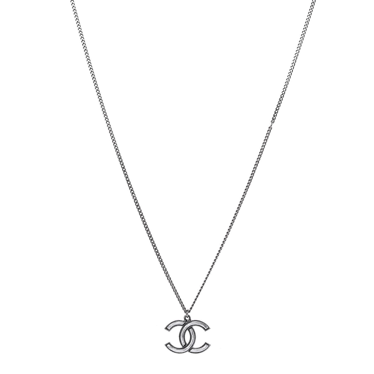 Chanel Ruthenium Enamel CC Necklace Silver 1 of 6
