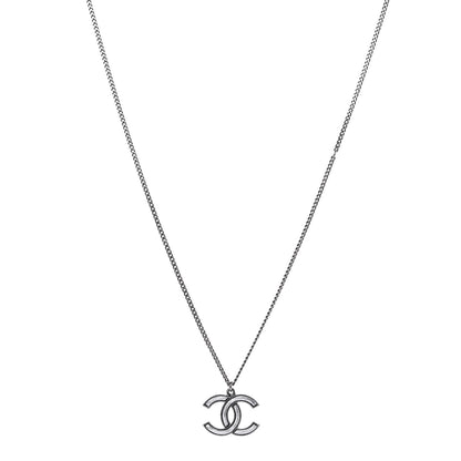 Chanel Ruthenium Enamel CC Necklace Silver 1 of 6