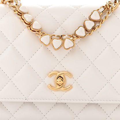 Chanel Lambskin Quilted Hearts CC Wallet On Chain WOC White 9 of 12