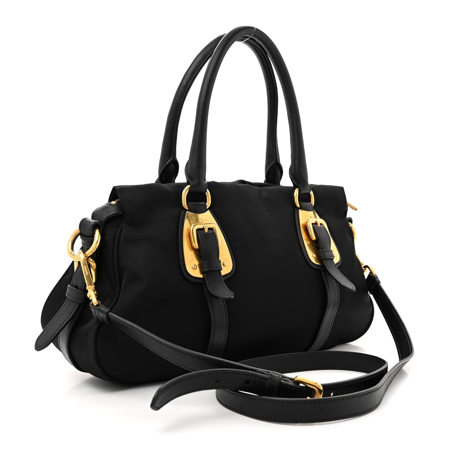 Tessuto Nylon Soft Calfskin Shopping Satchel Black