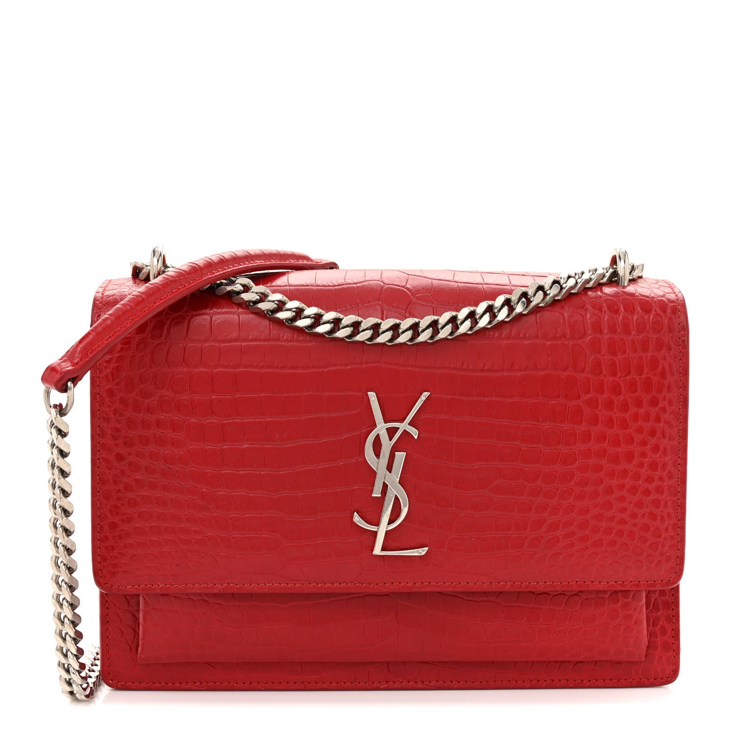 Saint Laurent Calfskin Crocodile Embossed Medium Monogram Sunset Rouge Eros 1 of 18