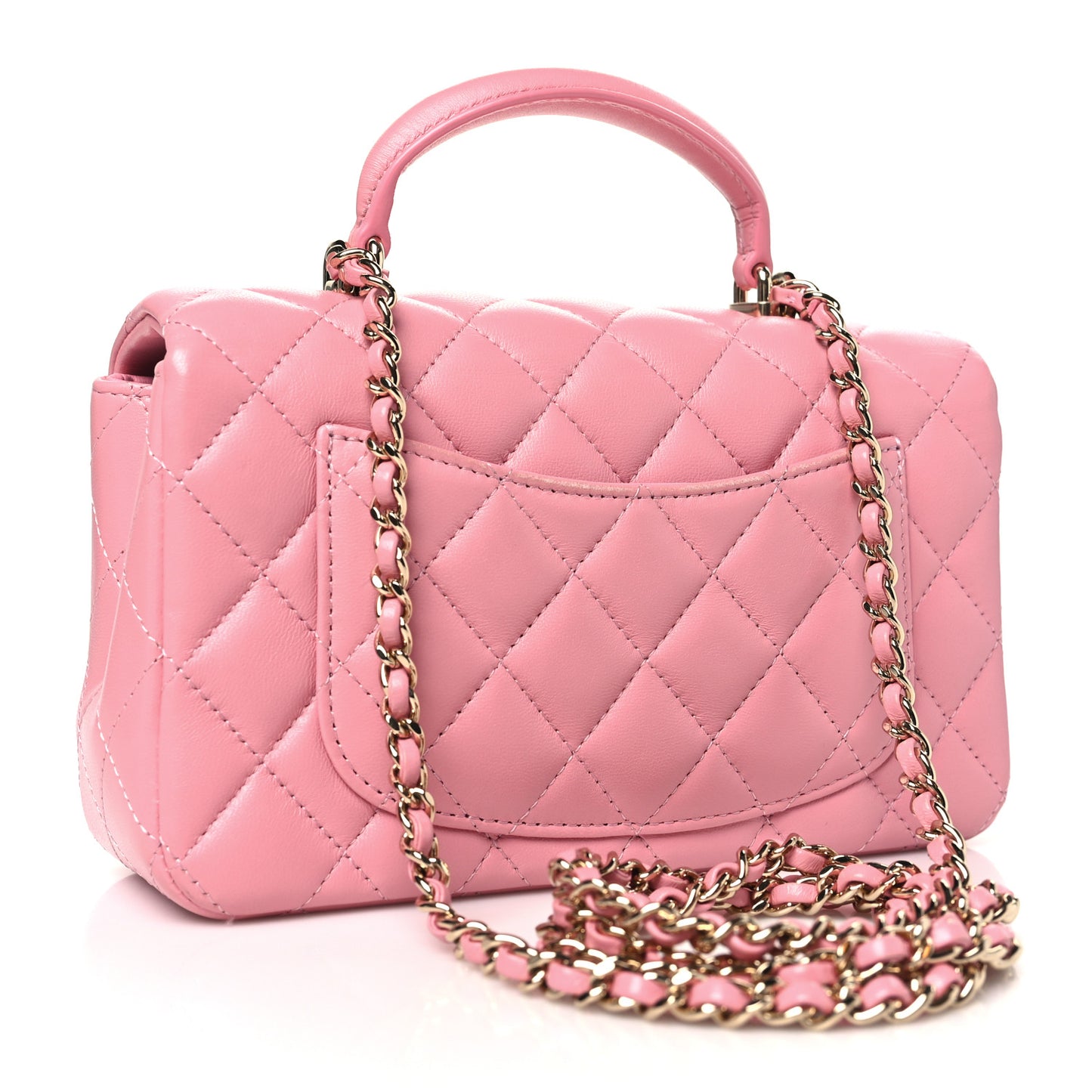 Lambskin Quilted Mini Top Handle Rectangular Flap Pink