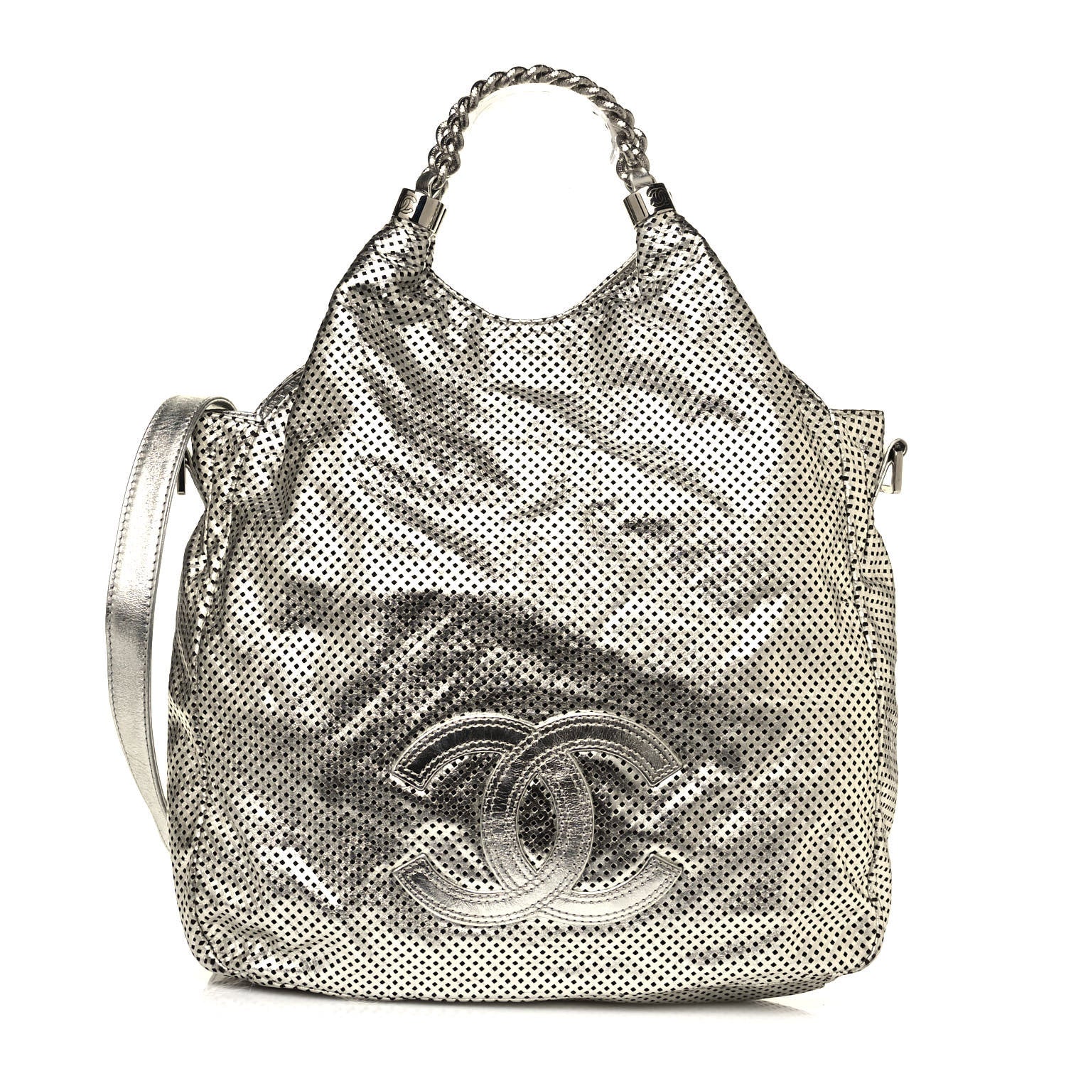 Chanel Metallic Glazed Calfskin Perforated Medium Rodeo Drive Tote Silver 1 of 14