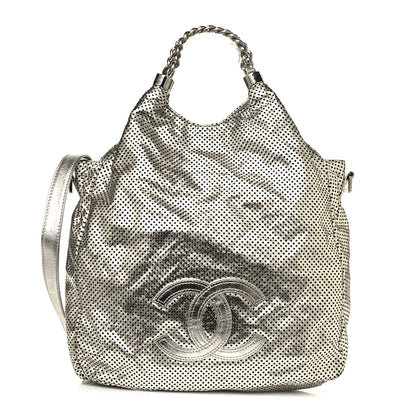 Chanel Metallic Glazed Calfskin Perforated Medium Rodeo Drive Tote Silver 1 of 14
