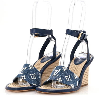 Louis Vuitton Monogram Denim Maia Wedge Sandal 37 4 of 9
