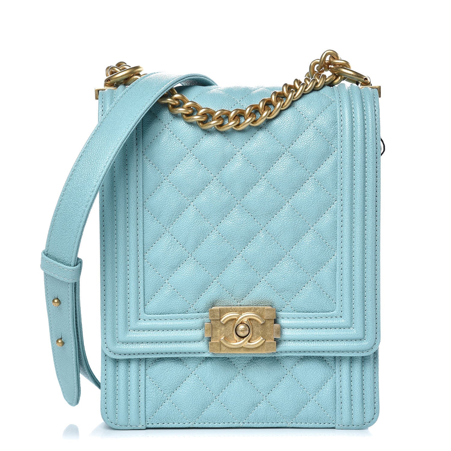 Chanel Caviar Quilted North South Boy Flap Light Blue 1 of 9