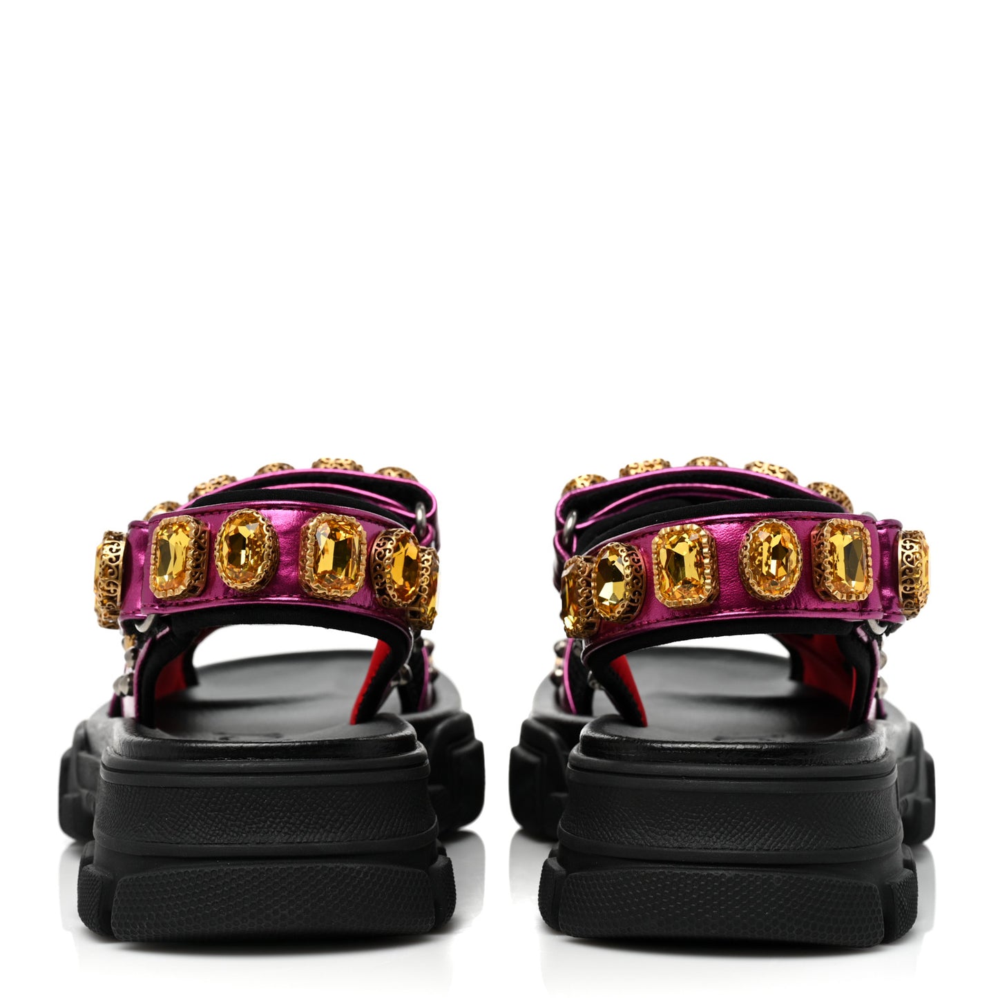 Nappa Mesh Crystal Embellished Studded Womens Aguru Sandals 36.5 Pink Black