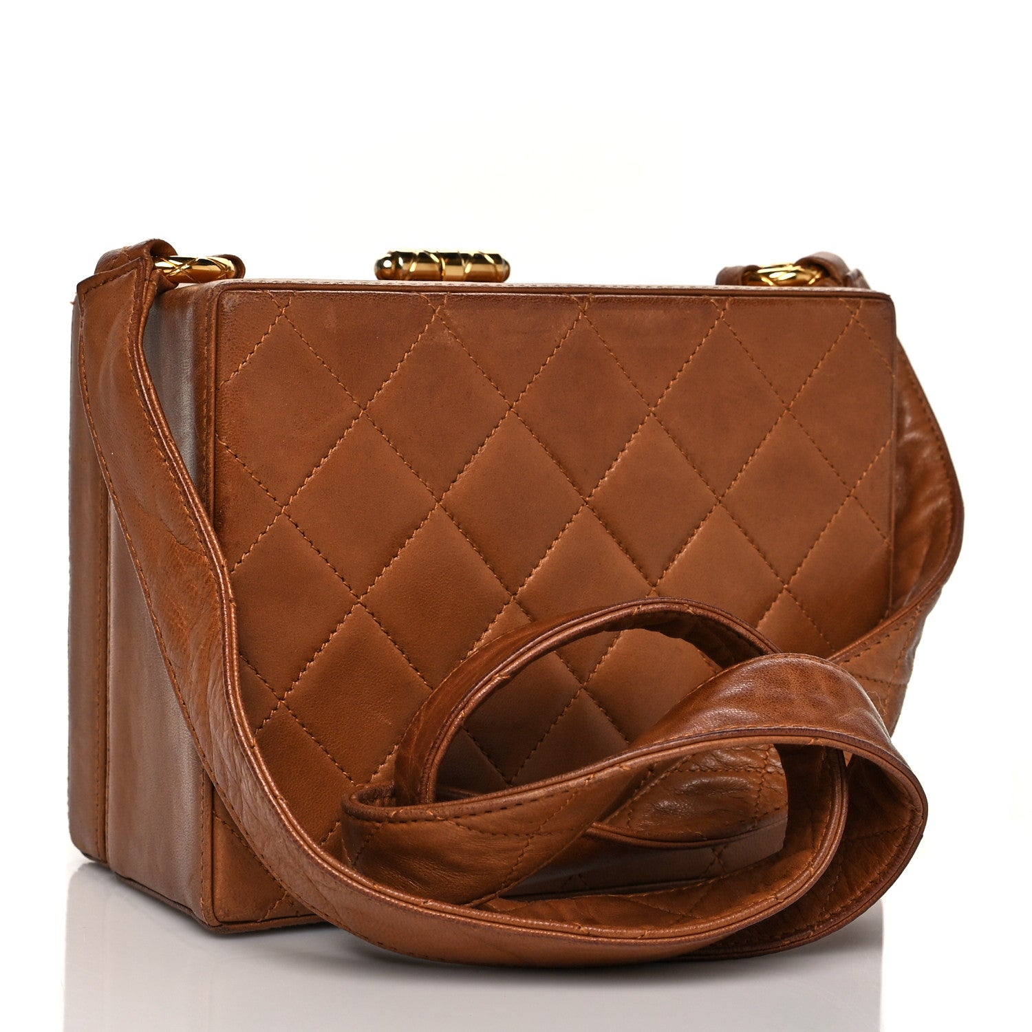 Chanel Lambskin Quilted Box Shoulder Bag Brown 2 of 13