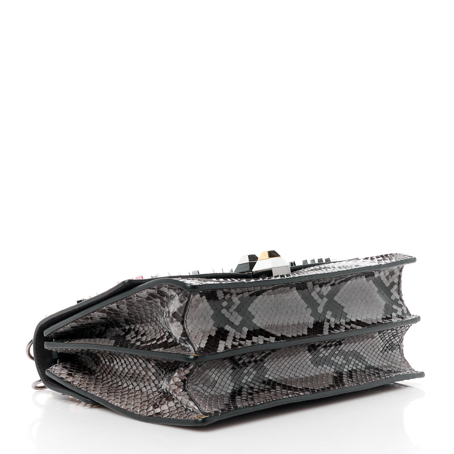 Vitello Century Snakeskin Studded Kan I Shoulder Bag Black Multicolor