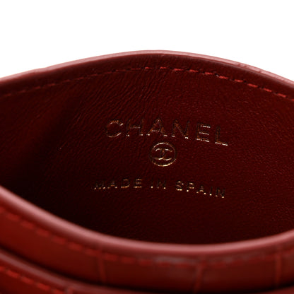 Chanel Calfskin Crocodile Embossed Crococo Card Holder Burgundy 6 of 8