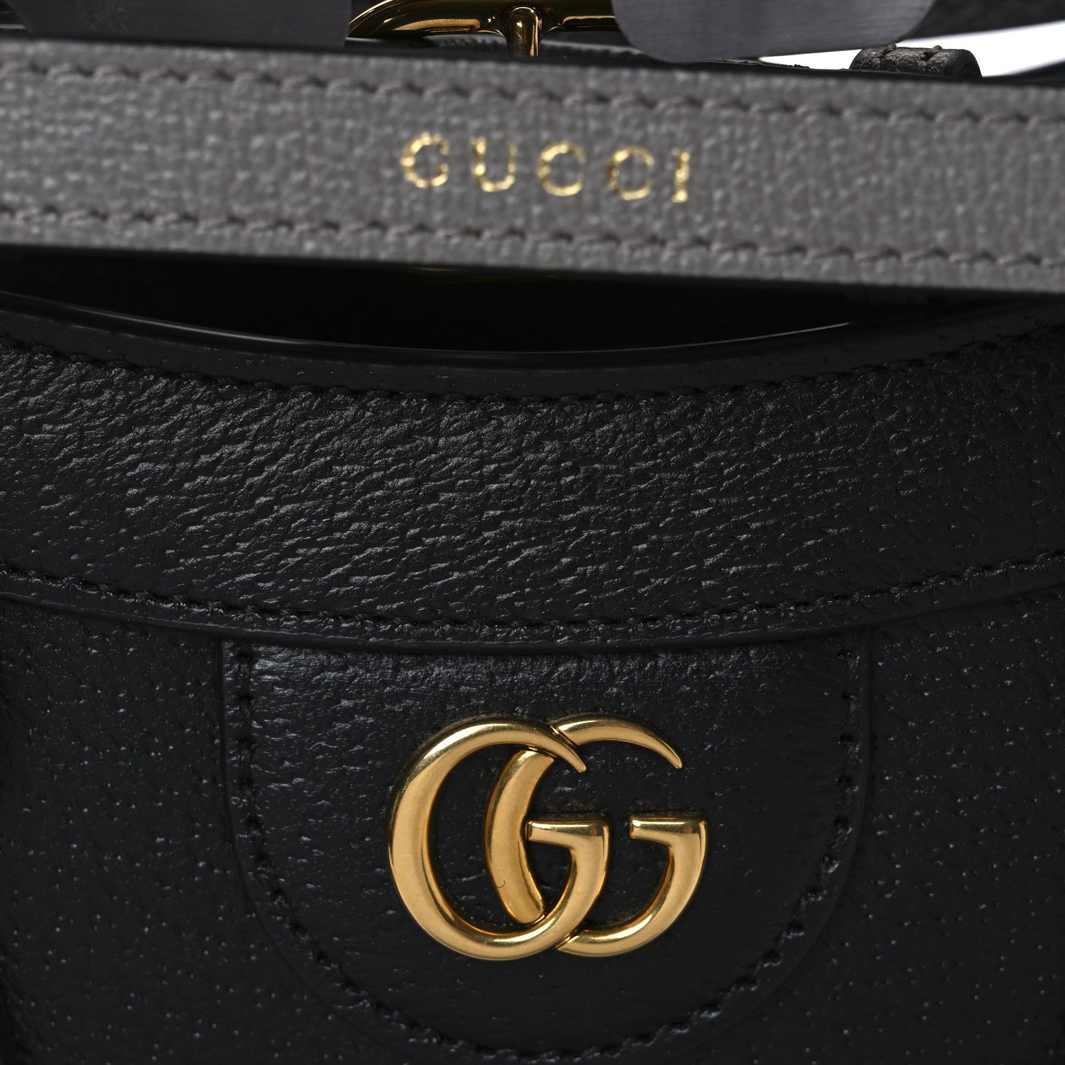Gucci Textured Dollar Calfskin Web Small Diana Tote Bag Black Dusty Grey 8 of 10
