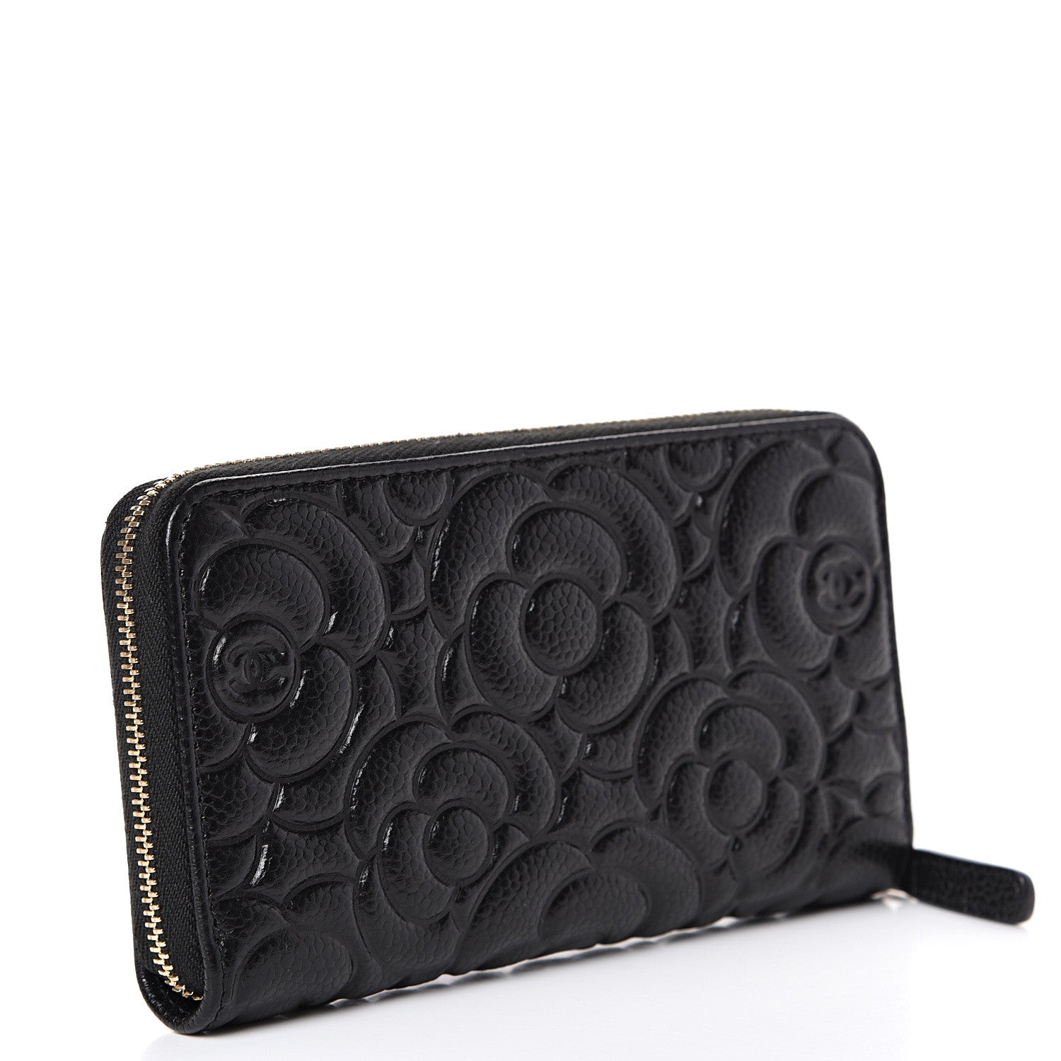 Chanel Caviar Camellia Embossed Medium Zip Around Wallet Black 2 of 8