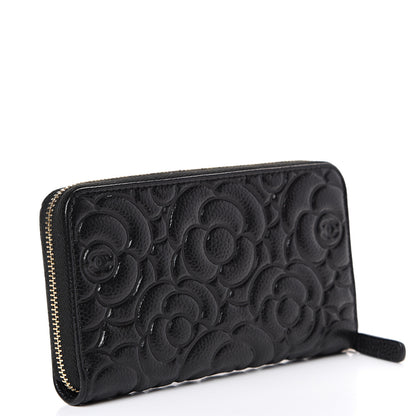 Chanel Caviar Camellia Embossed Medium Zip Around Wallet Black 2 of 8
