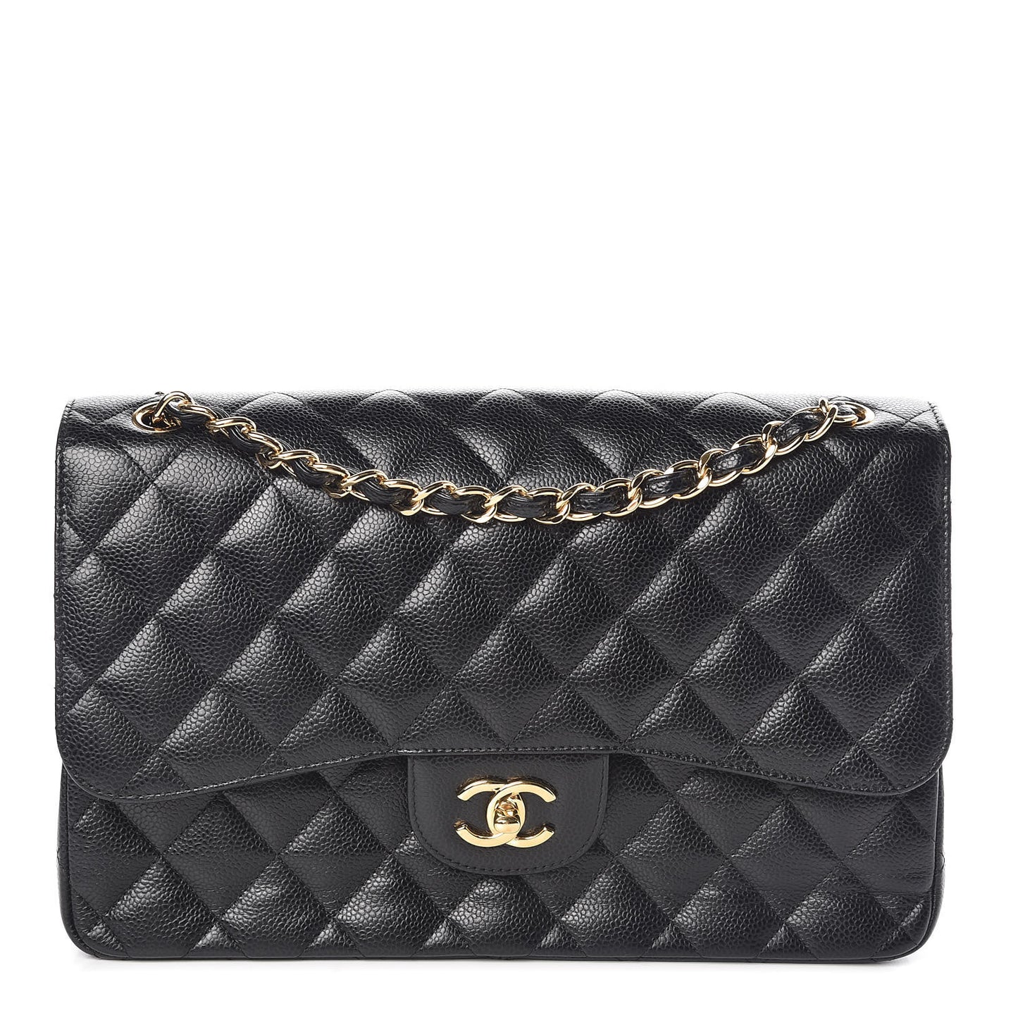 Caviar Quilted Jumbo Double Flap Black
