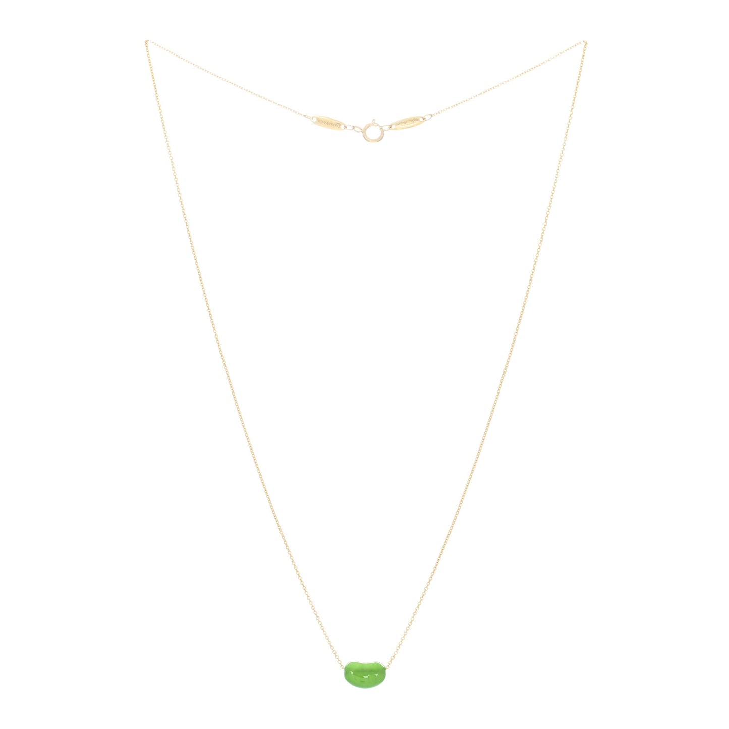 18K Yellow Gold Green Jade 9mm Elsa Peretti Bean Pendant Necklace