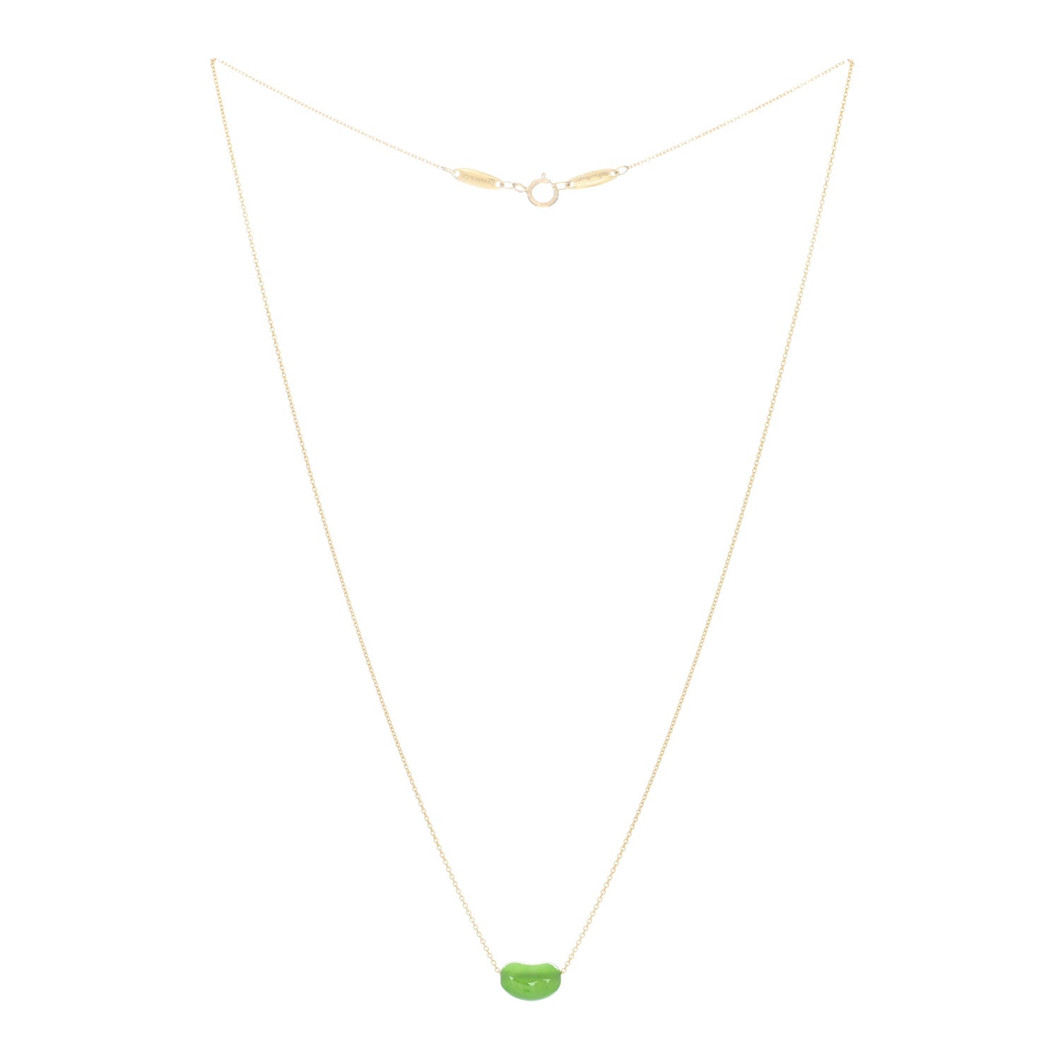 Tiffany 18K Yellow Gold Green Jade 9mm Elsa Peretti Bean Pendant Necklace 2 of 3