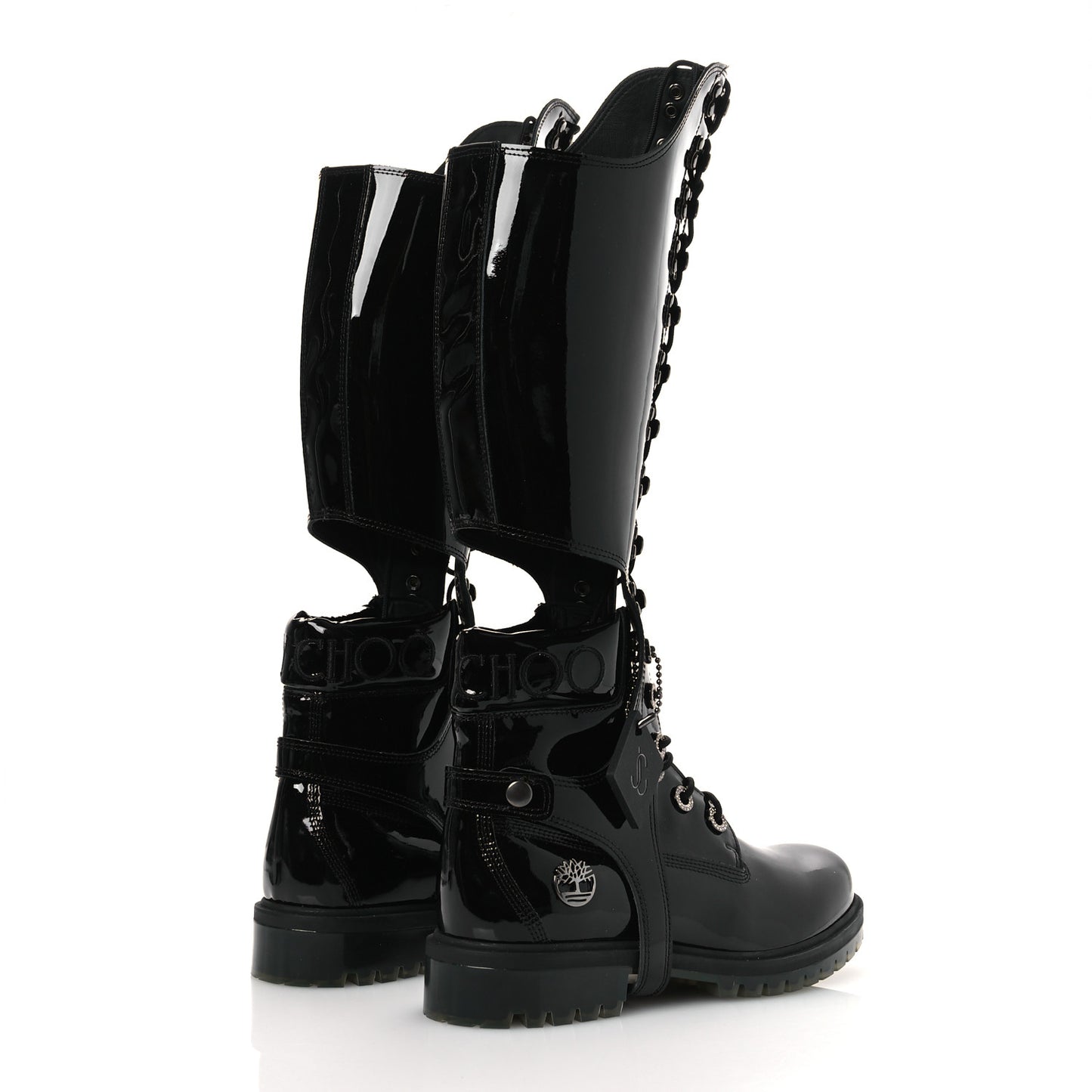 X TIMBERLAND Patent Crystal Womens Vibram Knee High Boots 8.5 Black
