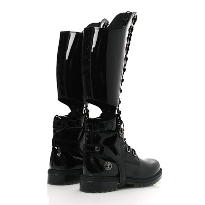 Jimmy Choo X TIMBERLAND Patent Crystal Womens Vibram Knee High Boots 8.5 Black 5 of 12