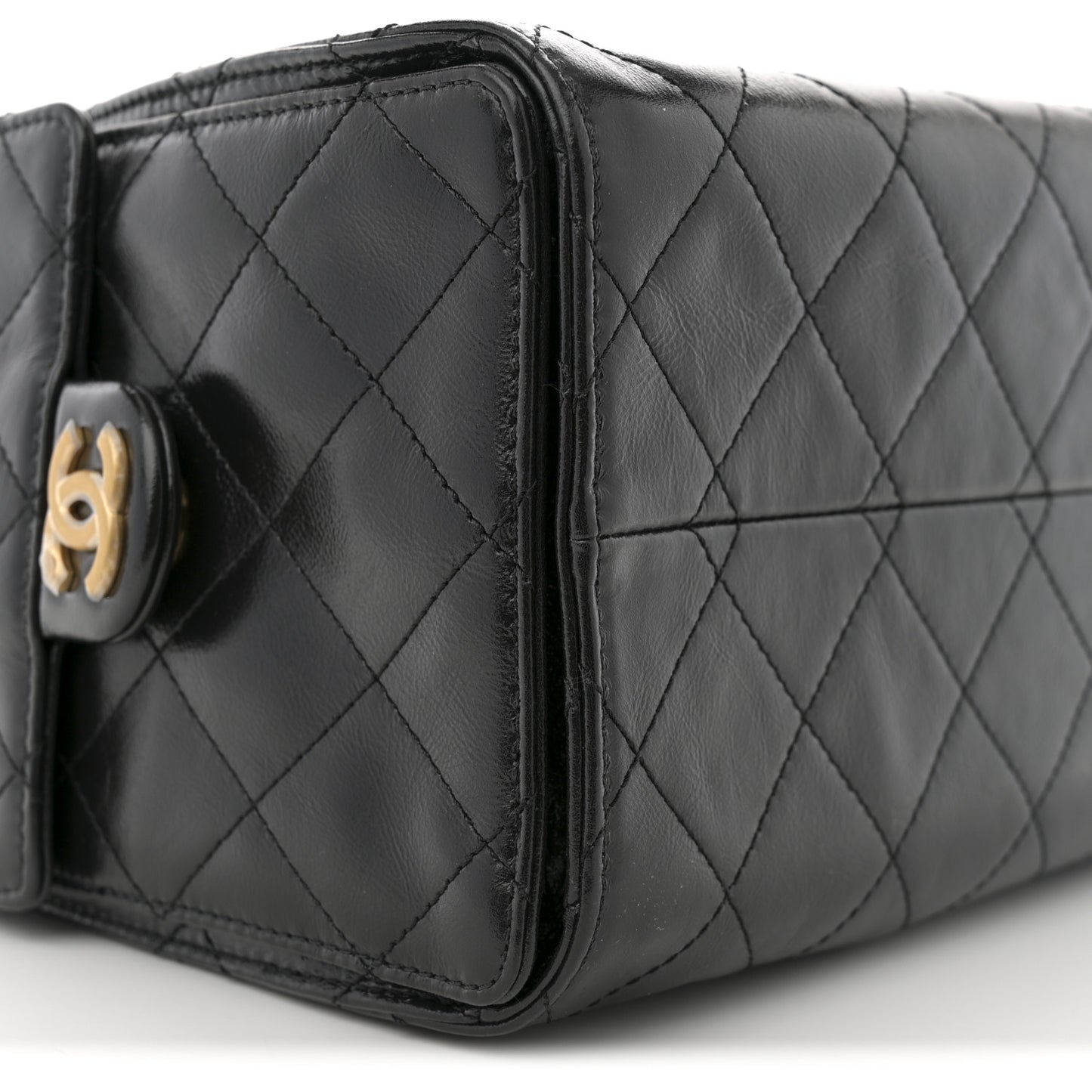 Shiny Crumpled Calfskin Quilted Small Chanel 25 Handbag Black
