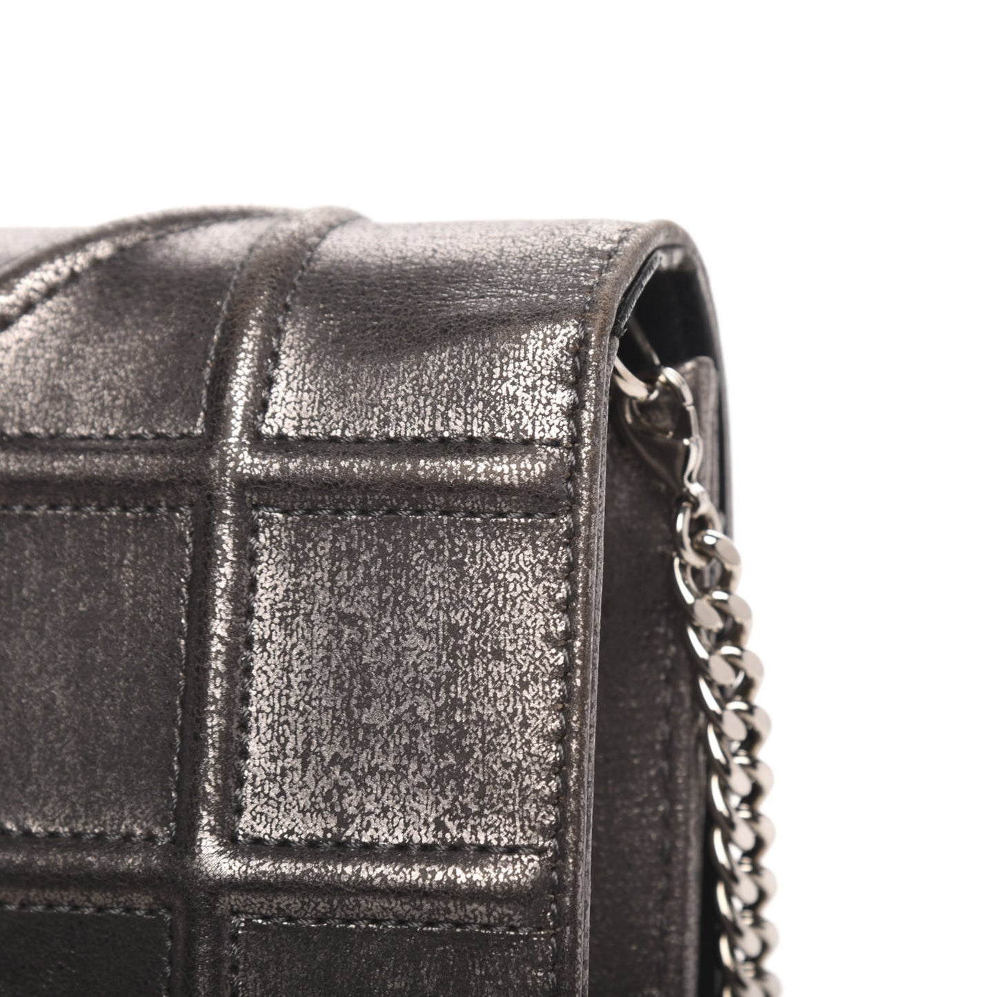 Metallic Brushed Calfskin Diorama Wallet on Chain Pouch Gunmetal