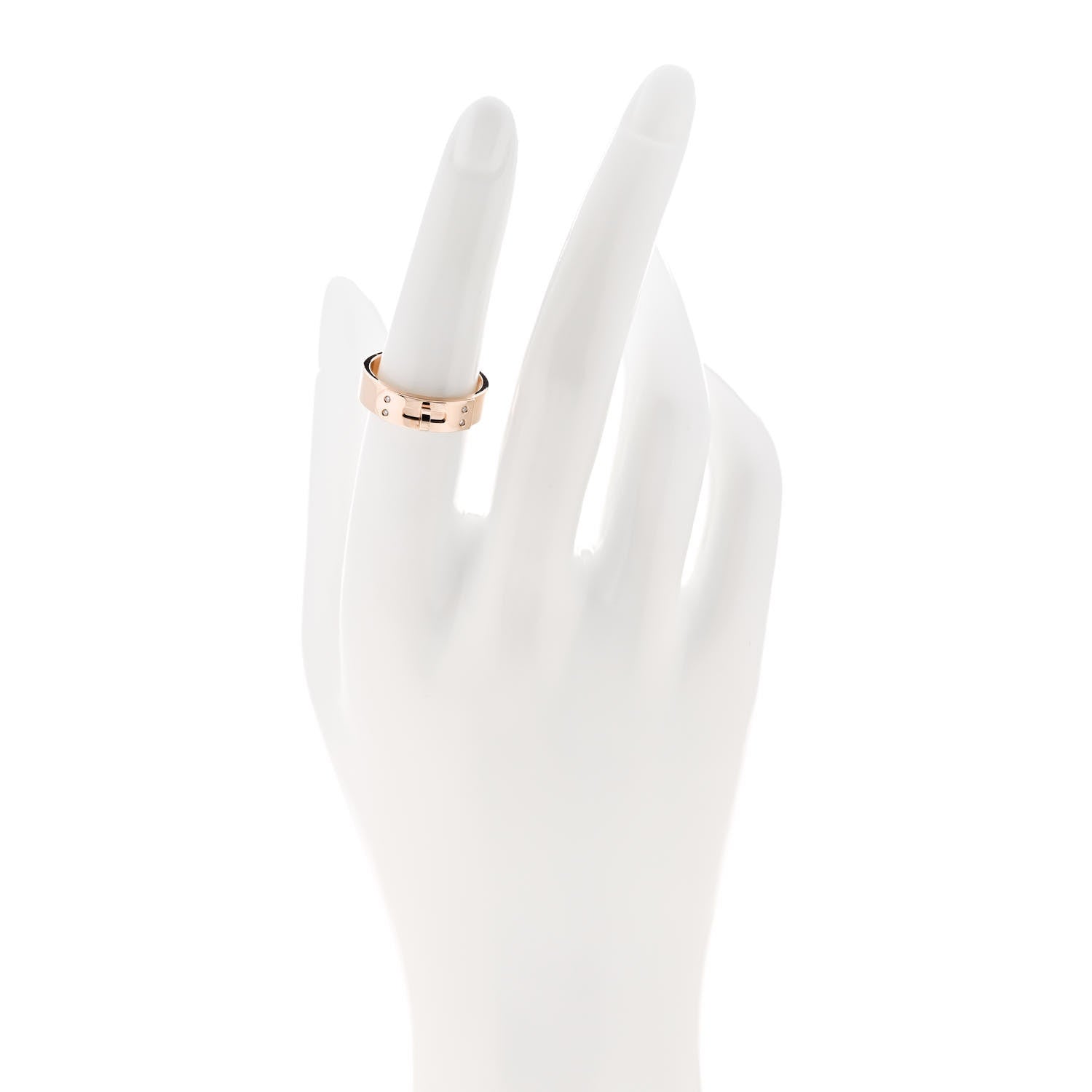 Hermes 18K Rose Gold Diamond PM Kelly Ring 53 6.5 2 of 5