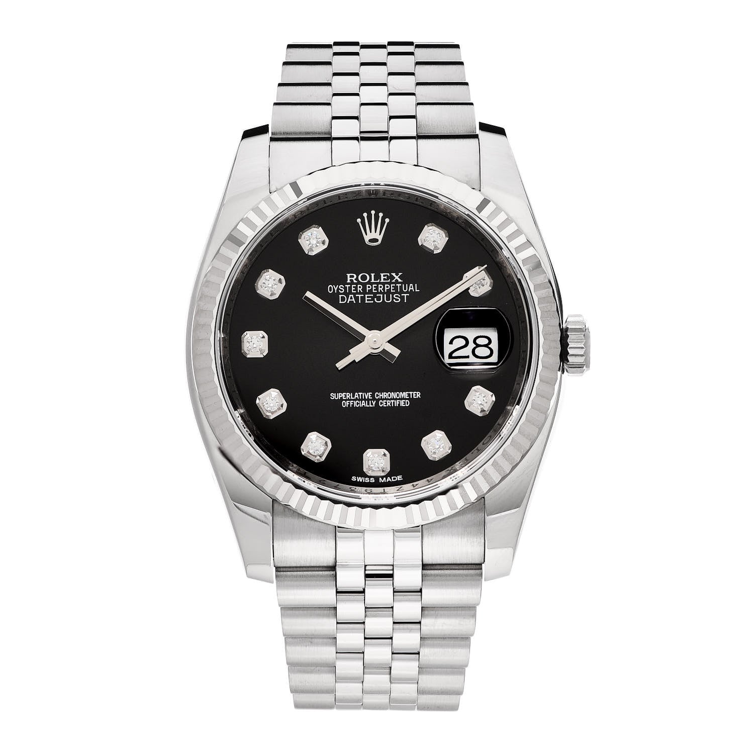 Rolex Stainless Steel 18K White Gold Diamond 36mm Oyster Perpetual Datejust Watch Black 116234 1 of 6