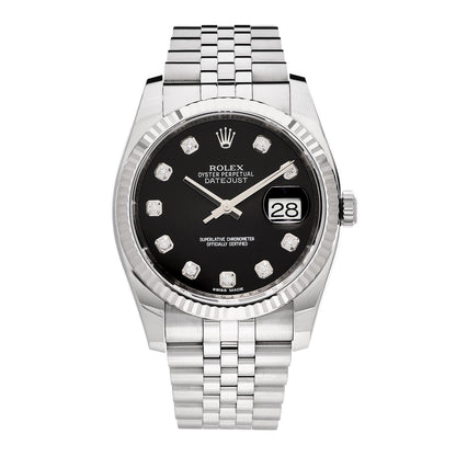Rolex Stainless Steel 18K White Gold Diamond 36mm Oyster Perpetual Datejust Watch Black 116234 1 of 6
