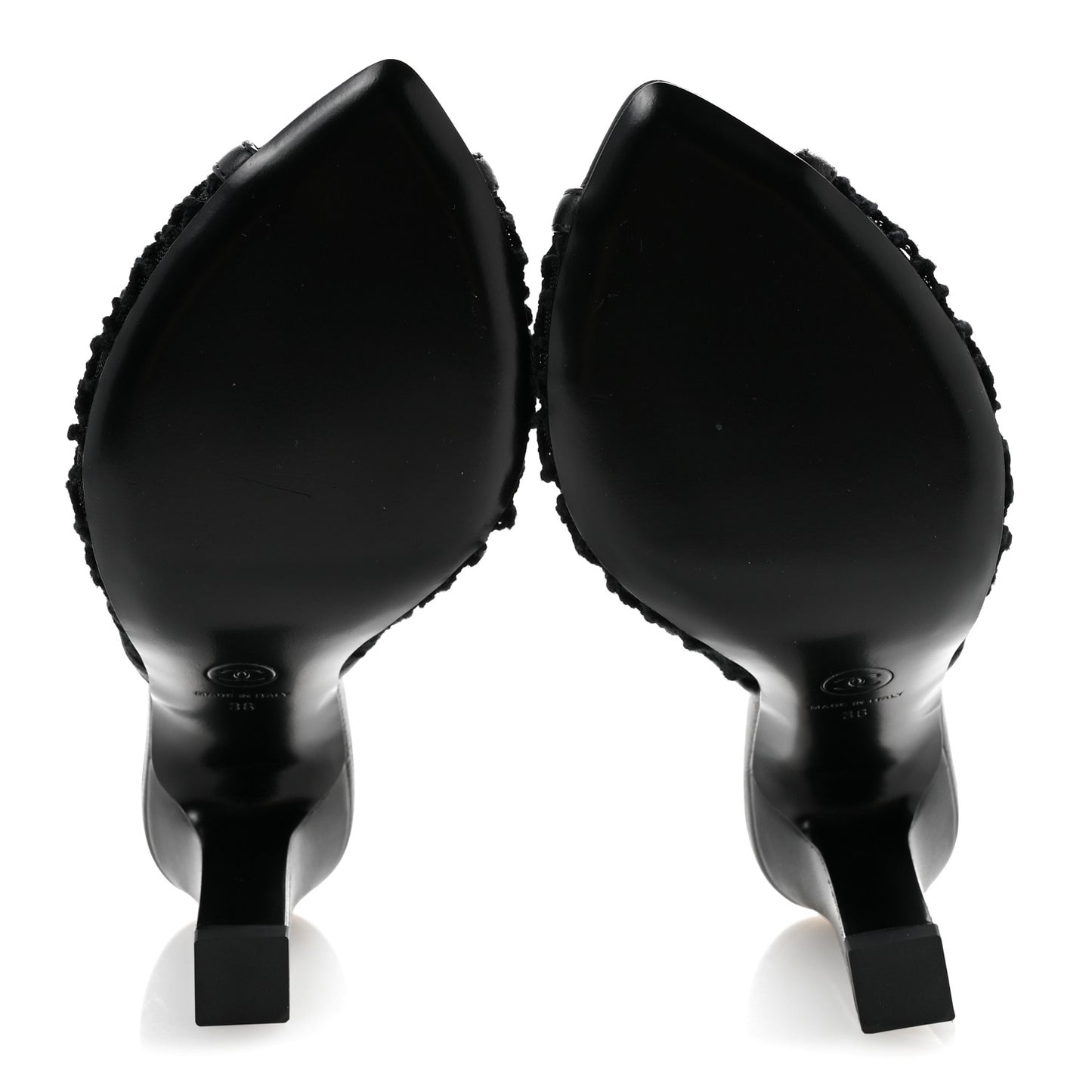 Mesh Cotton Lambskin Coco Beach Mules 36 Black