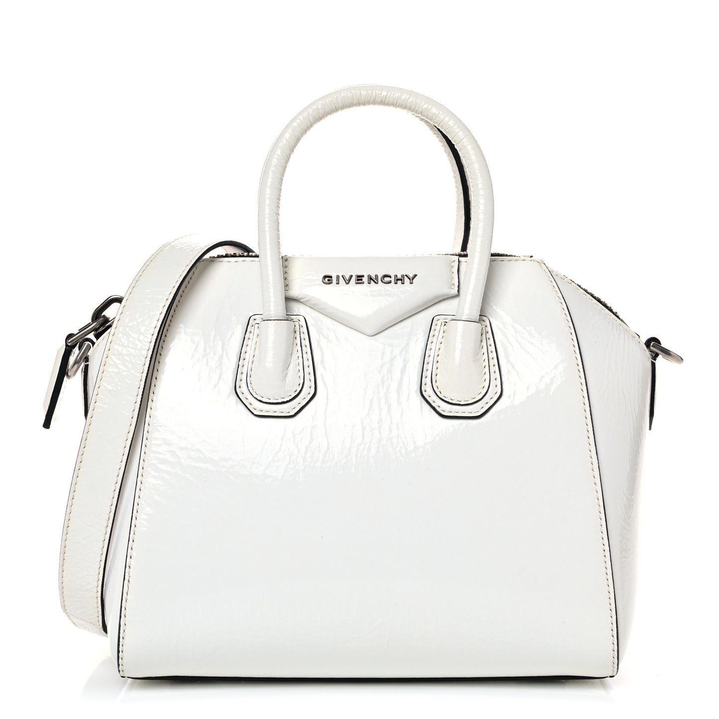 Crinkled Patent Calfskin Mini Antigona White
