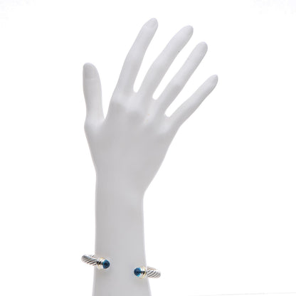 David Yurman Sterling Silver 14K Yellow Gold Blue Topaz 7mm Cable Classics Bracelet 2 of 5