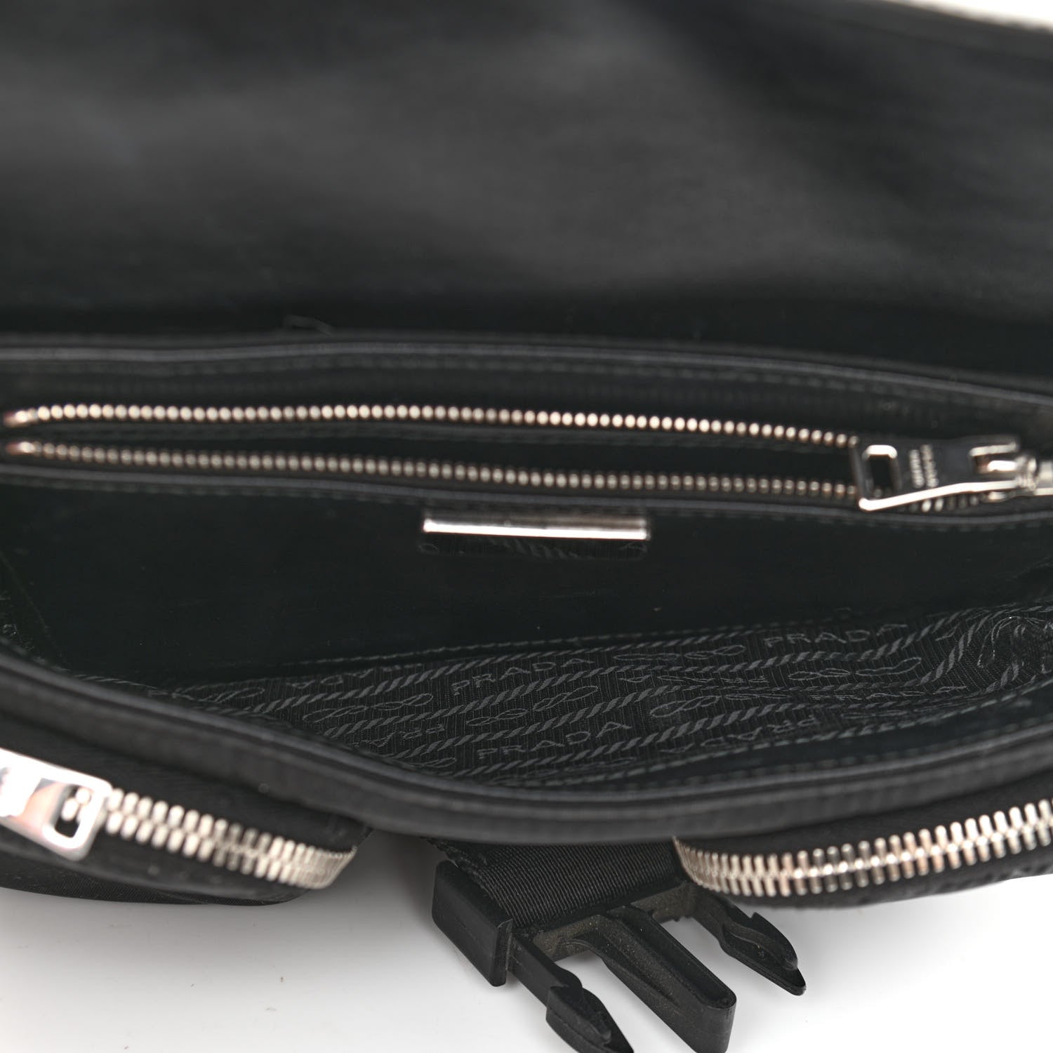 Prada Re-Nylon Spazzolato Double Pocket Buckle Shoulder Bag Black 5 of 11