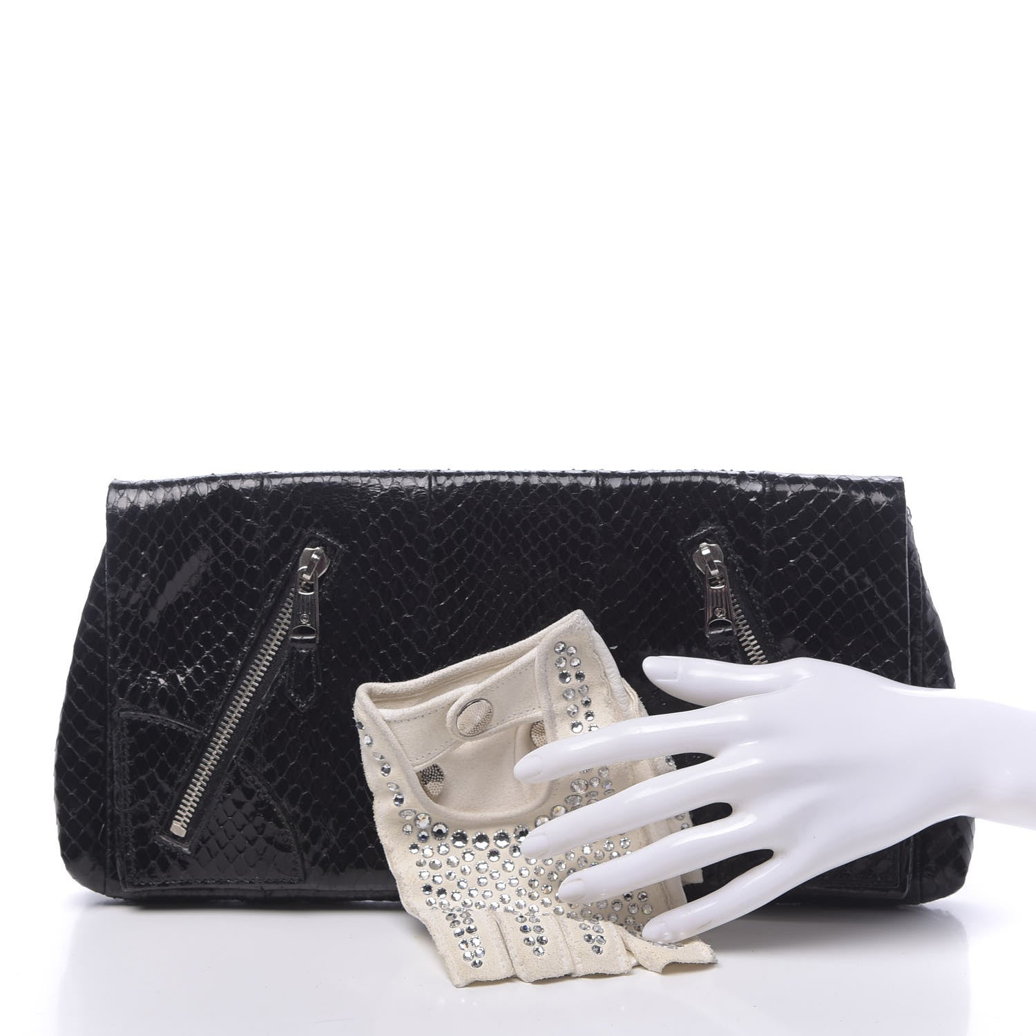 Alexander McQueen Whipsnakeskin Crystal Faithful Thriller Glove Clutch Black 2 of 9